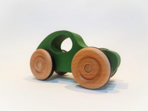 wooden toy green car - front right