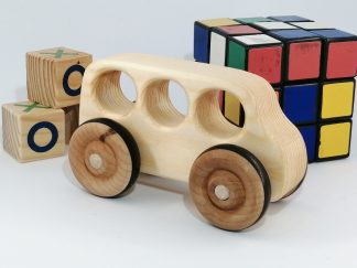 real wood toy bus with other toys