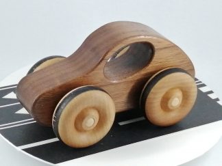 natural wood toy car in black walnut