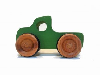 green wooden toy pickup truck