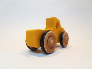 yellow wooden toy pickup truck