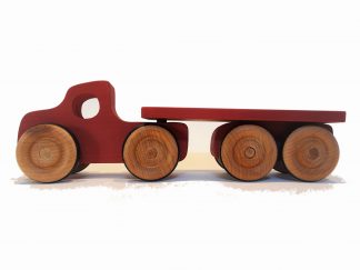 red wooden toy lorry